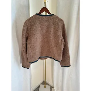 J. Crew Sherpa Lady Barn Jacket Women's Brown Collarless Long Sleeve Boho thumbnail 2