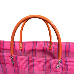 NWOT Consuela Fiesta Pink Striped Shopping Tote Mesh Bag thumbnail 4