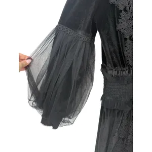 TOV Los Angeles Black Velvet Lace Maxi Dress Size 38 US 6 Small Witchy Victorian thumbnail 6