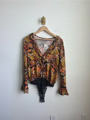 Free People Heat Wave Floral Lace Bodysuit Midnight Combo Size Small NWT thumbnail 3