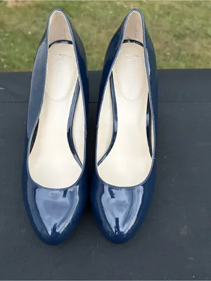 Nickels Navy Blue Patent Leather "Denny" Platform Pump Heels Size 7.5M thumbnail 2