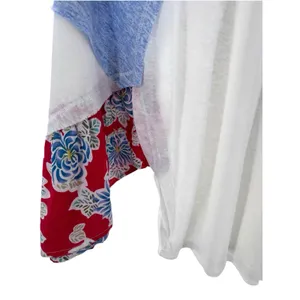 Kori America Colorblock Boho Top Blue‎ White Floral Patchwork Sleeves L thumbnail 5