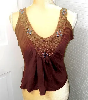 DIMRI hand beaded brown cropped camisole/top. V neckline. Size Medium. Washable. thumbnail 1