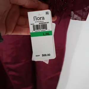 Flora By Flora Nikrooz Robe Women Large/XL Bordeaux Satin Venise Trim open Front thumbnail 6