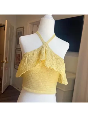 Yellow boutique Halter Crochet Crop Top | Size S thumbnail 3