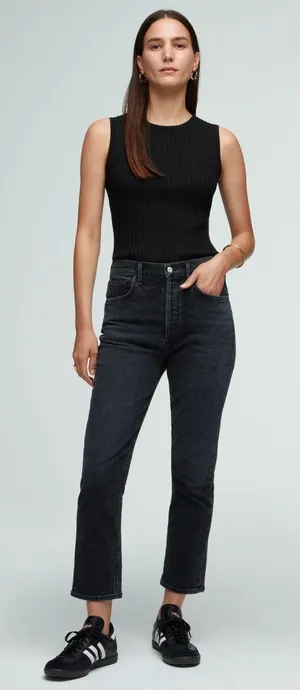 Agolde | Riley High Rise Straight Crop Jeans In Panoramic Black Size 25 thumbnail 1