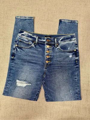 Express High Rise Skinny Jeans with Button Fly Distressed Size 10 Long Tall thumbnail 9