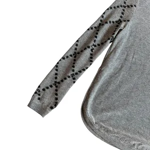 Desigual Grey Pullover Sweater Bohemian Print Stud Stretch Wool Blend Sz Medium thumbnail 8