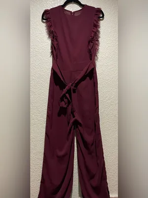 Altar’d State Burgundy Lace-Trim Wide-Leg Jumpsuit Size M thumbnail 3