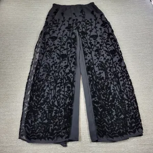 VTG Ronni Nicole Velvet Burnout Wide Leg Pants M Black Sheer Holiday Party thumbnail 3