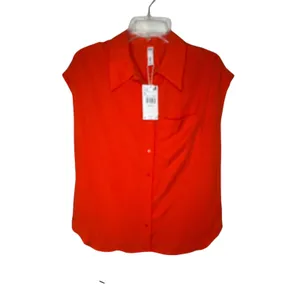 Mango MNG Orange Red Lyocell Sleeveless Shirt Womens XS Collar Button Pocket NWT thumbnail 9