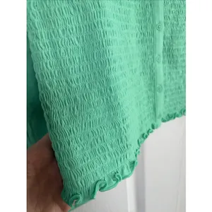 Gap Smocked Button Front Top Womens Size L Tall Green Puff Sleeve Cotton Modal thumbnail 2