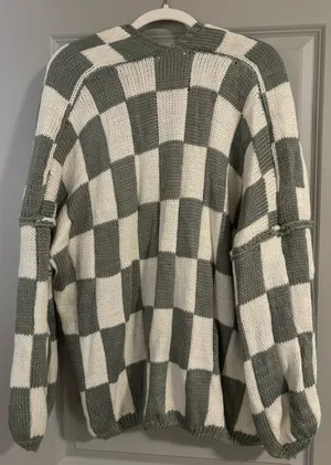 Olive Checkered Oversized Cardigan Green thumbnail 5