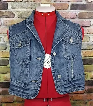 Miss Bisou Destroyed Denim Crop Vest Sz L thumbnail 1