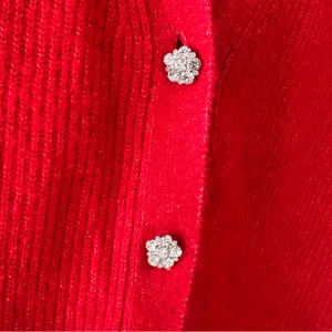 NWOT LOFT Rhinestone Buttons Relaxed‎ Fit Knit Cardigan Sweater Red Small thumbnail 7