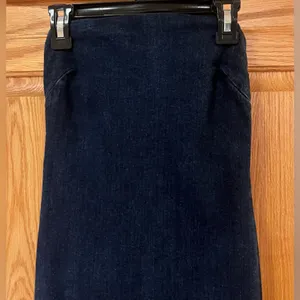 ZARA Dark Denim Strapless Raw Hem Back Slit Bodycon Tube Midi Dress‎ Size XS thumbnail 11