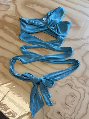 Princess Polly Blue Multi Way Wrap Crop Top O-Ring Detail Size US 2 Teal Ribbed thumbnail 1
