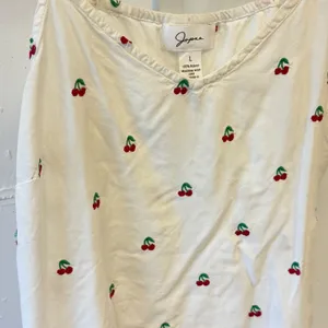 Japna White‎ Cherry Embroidered Rayon Camisole Tank Top Women Large Adjustable thumbnail 3