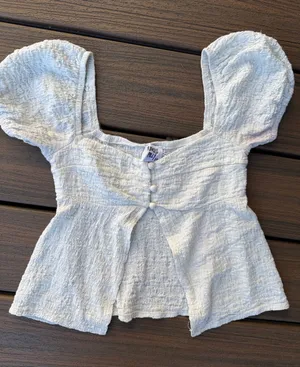 Princess Polly Cream Textured Puff-Sleeve Top thumbnail 1