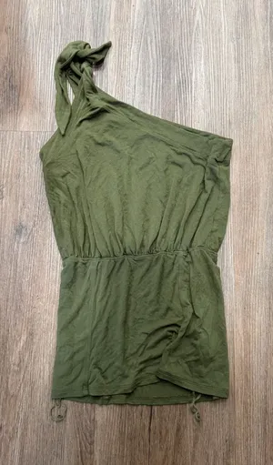 Free People Womens One Shoulder Tie‎ Top Olive Green Elastic Waist Size M thumbnail 1