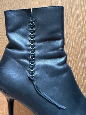 Casadei Black Pointed Toe Stiletto Ankle Boot with Grommet Lace Detail used thumbnail 4