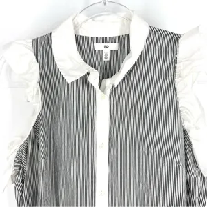 BP Stripe‎ Cold Shoulder Blouse with Ruffle Detail Grey White Size XS thumbnail 2