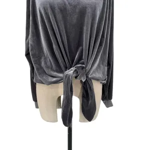 NUDE Apparel Co. Velour‎ Front Tie Knot Pullover Top Gray Size XS thumbnail 4