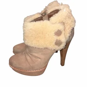 Ugg Georgette Nubuck Leather Sheepskin Shearling Ankle Boots Heels Shoes size 5 thumbnail 2