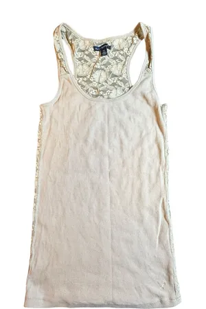 American Eagle Floral Lace Back Racerback Tank Top Ribbed Beige Tan M Y2K Ribbed thumbnail 1