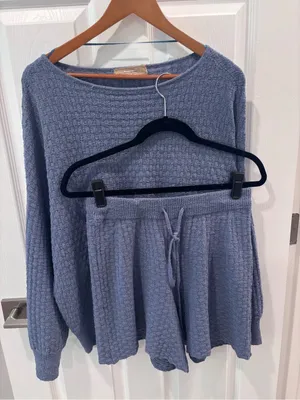 Free People Free-est Rowan Sweater Short Set in Blue Suede XS thumbnail 5