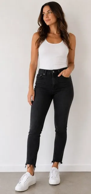 Abercrombie Curve Love High Rise Skinny Jeans Black Raw Hem 27 thumbnail 1