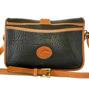 Vintage Dooney & Bourke Black AWL British Tan Leather Equestrian Shoulder Bag thumbnail 3