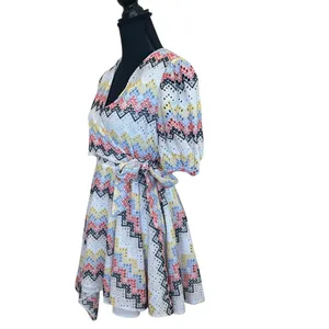 N12H White Eyelet Mini Wrap Dress XS Fit & Flare Cotton Zigzag Cottage $260 thumbnail 7
