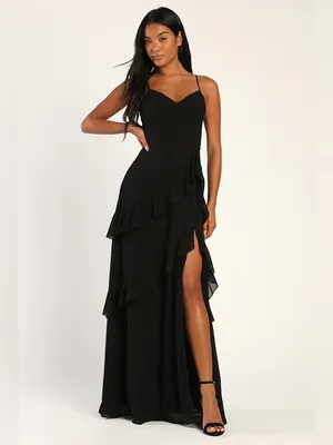 LULU’S Blessed with Beauty Black Ruffled Sleeveless Maxi Dress thumbnail 3
