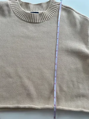 GAP Beige 100% Cotton Cropped Knit Sweater Roll Hem Long Cuffs M thumbnail 11
