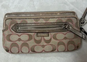 Coach Tan and Pink Signature Wristlet Clutch thumbnail 1