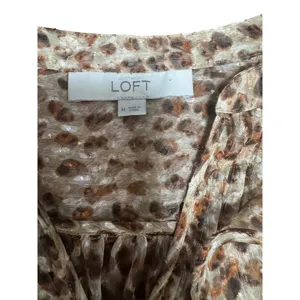 LOFT‎ Women's Medium Sleeveless Top Brown Animal Print Ruffle Blouse thumbnail 3