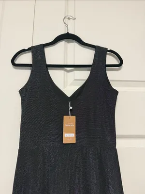 Sleeveless Shimmer V-Neck Mini Dress in Black thumbnail 9