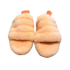 UGG Women's Fluff Yeah Fur Slide Slipper Peach with elastic logo strap Size 11 thumbnail 2