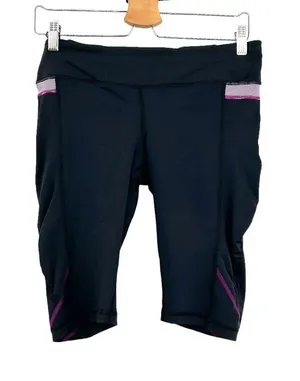 Lululemon‎ Take Flight Bike Shorts Black Purple Stripe Size 10 thumbnail 1