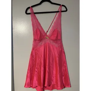 Victorias Secret Hot Pink‎ Satin Lace Slip Dress Crossback Negligee Bow thumbnail 3