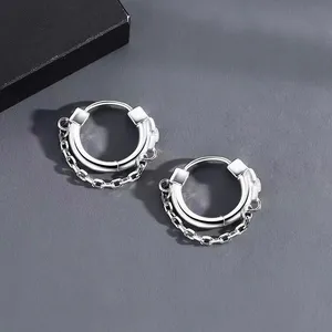 925 Silver Plated Chain Hoop Earrings for Men Women,Punk Hip Hop Earrings thumbnail 1