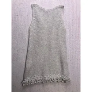 Lilly Pulitzer Sweater Tank Women‎ XXS Silver Metallic Fringe Pom Pom Knit Top thumbnail 8