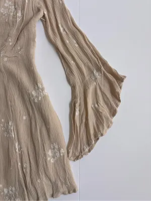 Free People Size 6 Embroidered Floral Bell Sleeve Mini Dress Beige Boho thumbnail 3