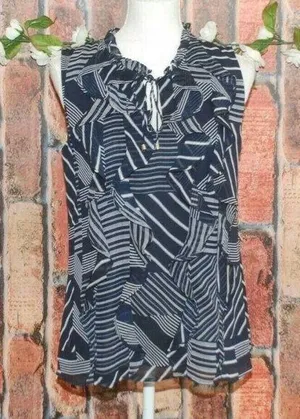 Tommy Hilfiger Ladies S Chiffon Navy Blue Sleeveless Blouse Ruffle Career Office thumbnail 1