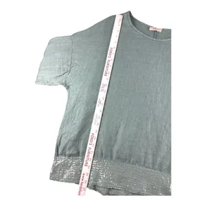 Bellambra Made in Italy Linen Sequin Trim Top Sage Green Relaxed L Large thumbnail 7