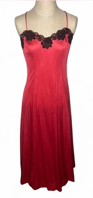 Undercover Wear Vintage Silk Feel Slip Dress Gown Red Black Lace Trim Goth Sexy thumbnail 1
