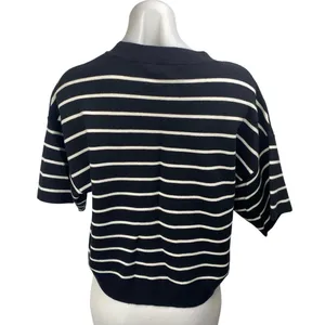 Abercrombie & Fitch Black White Striped Short Sleeve Crew Neck Sweater Top Sz M thumbnail 2