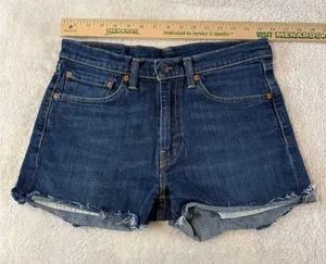 Levi's Shorts Womens W 32 Dark Wash Blue Denim Cut Offs 501 Distressed Vtg thumbnail 1