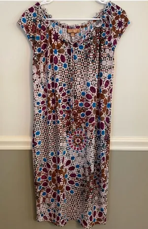 Ellen Tracey Brown Multi Color Cap Sleeve Ruffle Dress Extra Small thumbnail 1